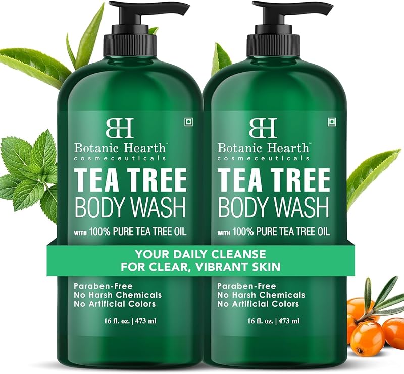Tea Tree Body Wash - 16 Fl oz Pack of 2 | With Tea Tree Oil, Peppermint & Sea Buckthorn | Gently Cleanses & Refreshes | Sulfate & Paraben Free | For Both Men & Women