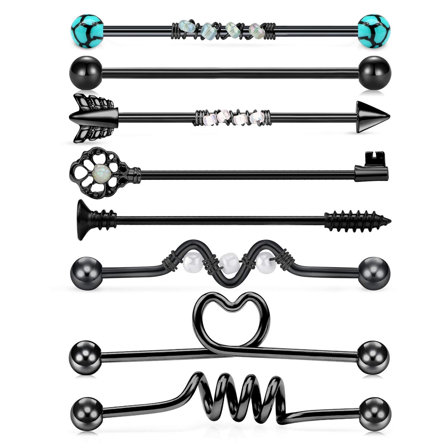 Rajnard Industrial Piercing 14G Acero quirúrgico ópalo corazón andamio Industrial Piercing joyería 35mm 38mm para Mujeres Hombres