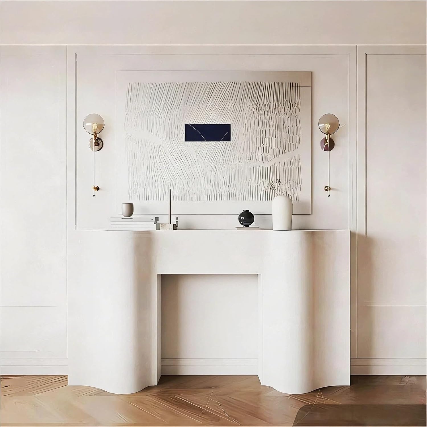 Fireplace Surround Curved Solid Birch Wood Fireplace Mantel Wavy Edge Minimalist Decorative Surround