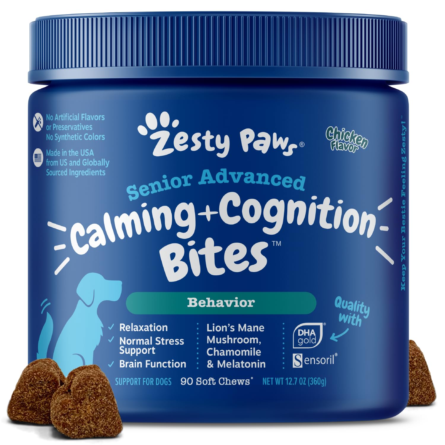 Zesty Paws Senior Advanced Calming & Cognition Soft Chews for Dogs - Supplements for Dog Brain Health & Nervous System Support + Calming & Relaxation -with Ashwagandha, DHA & Melatonin