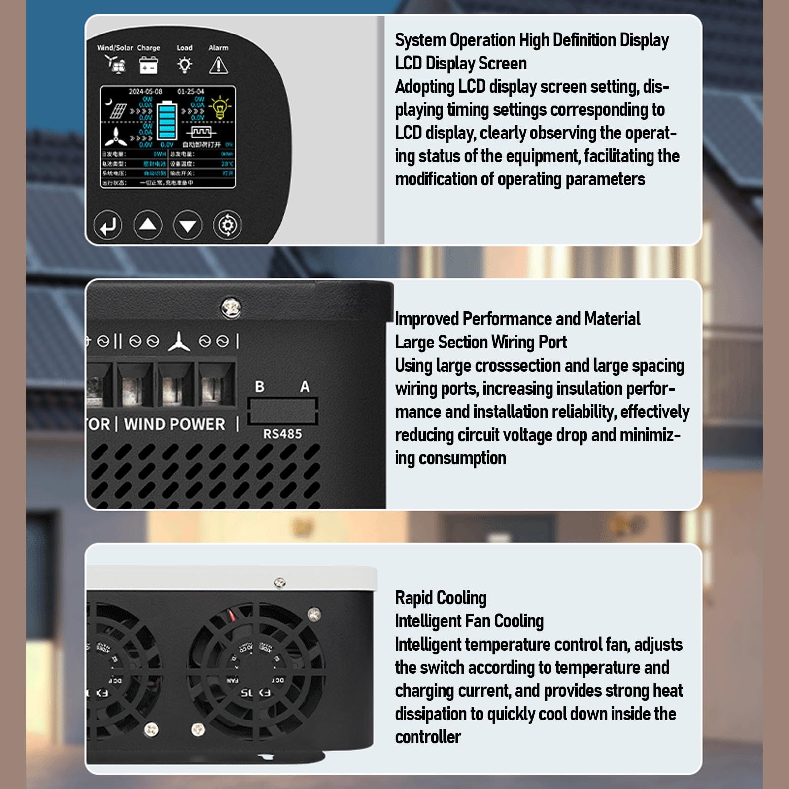 FILFEEL Wiatrowy Kontroler Słoneczny 1200 W Wiatr + 800 W Panel Słoneczny MPPT/PWM Regulator do Systemów Akumulatorowych 12 V 24 V 48 – Metalowa Obudowa z Wyświetlaczem LCD i Inteligentnym Chłodzeniem
