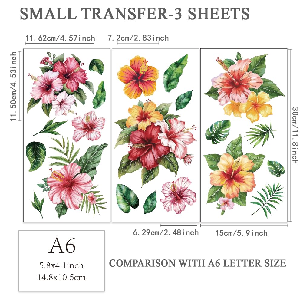OLYCRAFT Eckblumen Abziehbilder 3er Set - Rosen Pfingstrosen Transfer Für Möbel 15x30cm