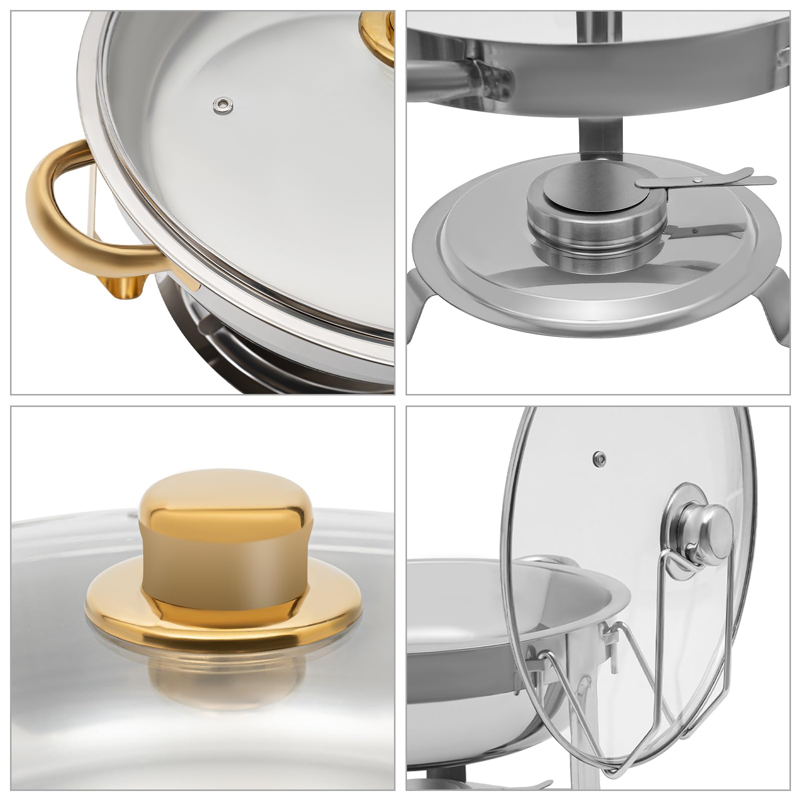 Set da 5 pezzi per chafing a buffet, in acciaio inox e set di scaldabagni rotondi per chafing a buffet
