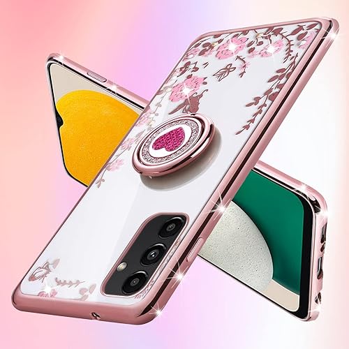 Miniatura 6 de Funda para Samsung Galaxy A13 5G, A13 Funda para teléfono para mujer, con purpurina de cristal, mariposa, corazón, floral, delgada, TPU brillante,