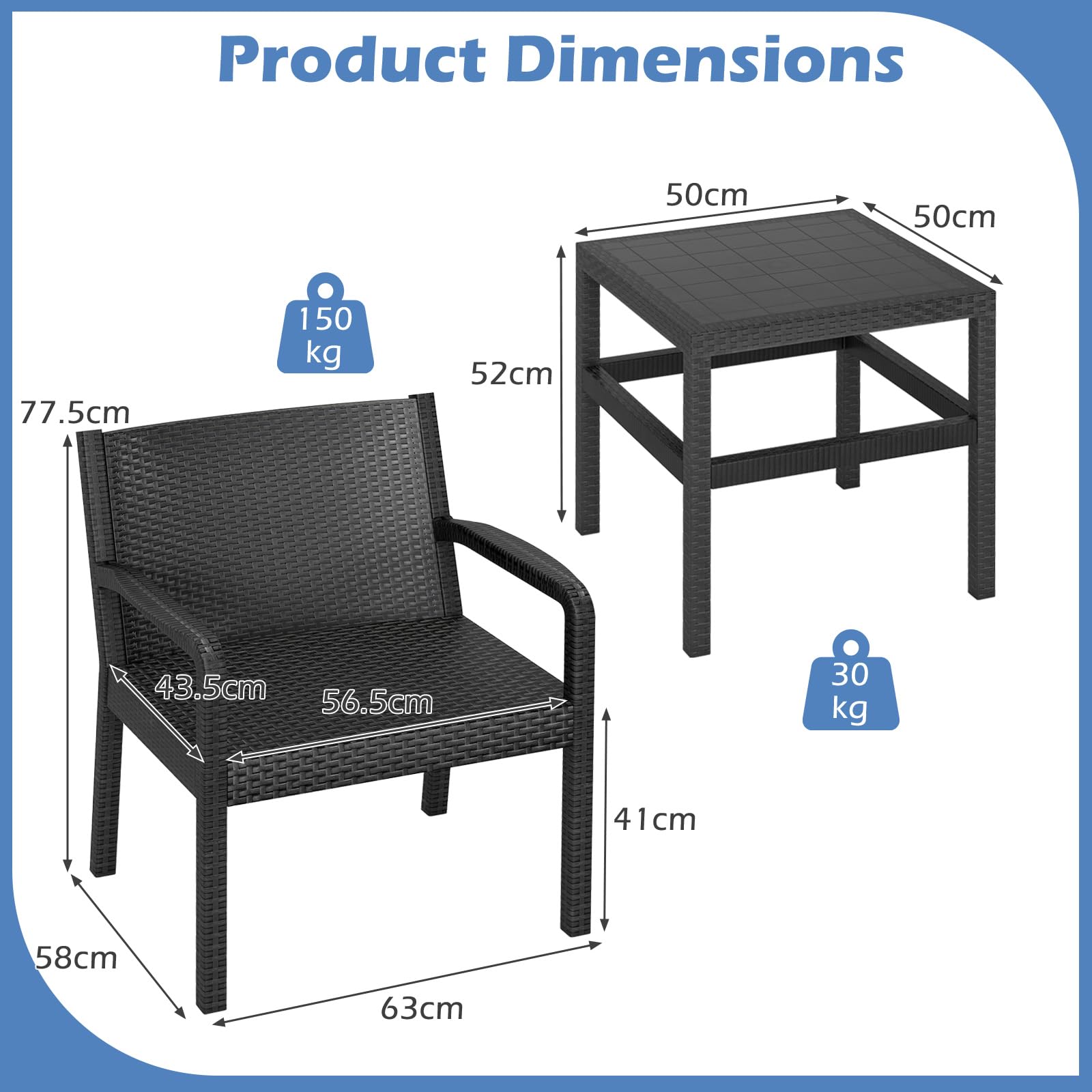 LIFEZEAL Juego de Mesa y Sillas de Jardín 3 Piezas con Asiento Ergonómico | Muebles de Patio Modernos, Mesa y 2 Sillones de Mimbre para Jardín Piscina Terraza PP Resistente