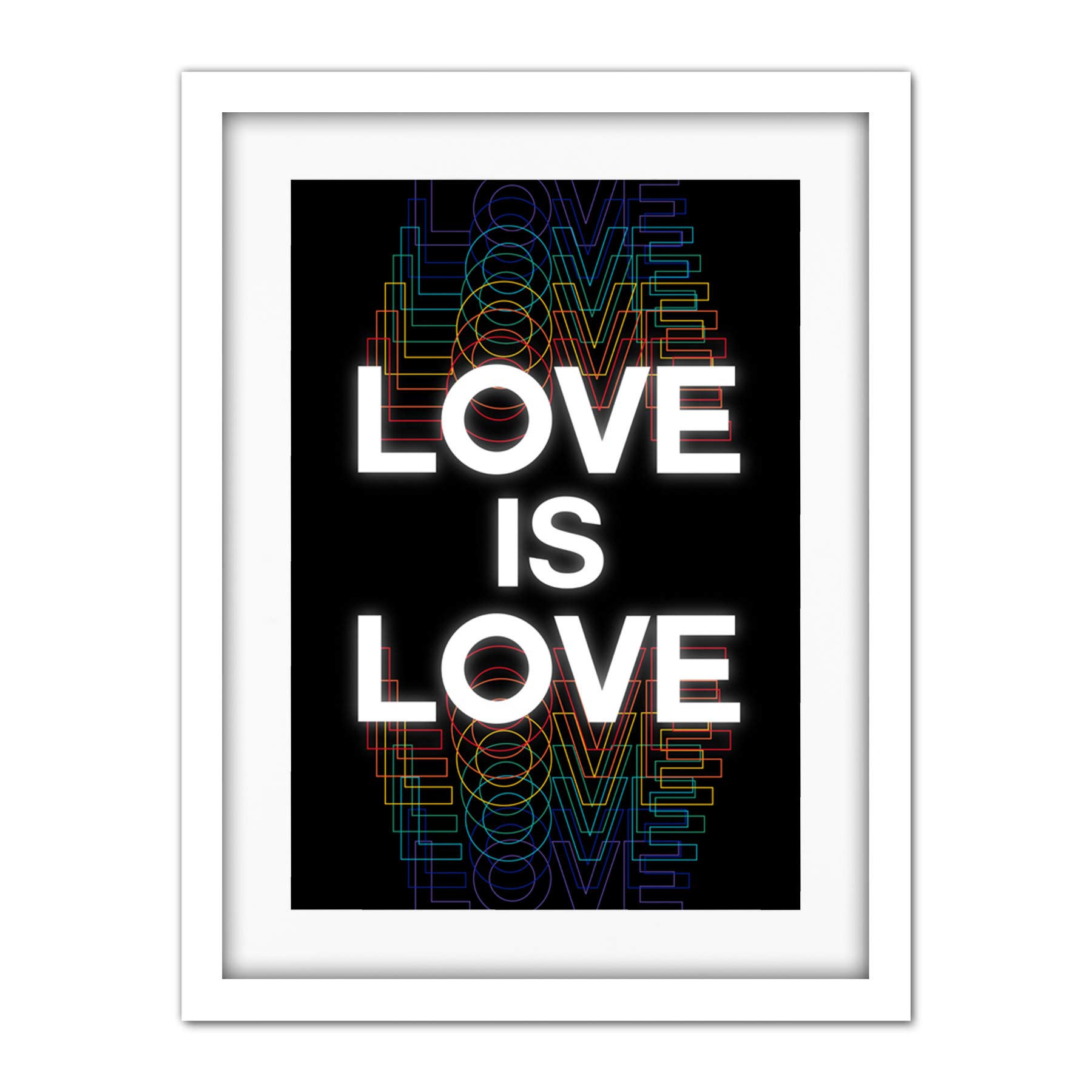 Wee Blue Coo Love Is Love Rainbow Retro Typography Artwork Framed Wall Art Print 18X24 Inch