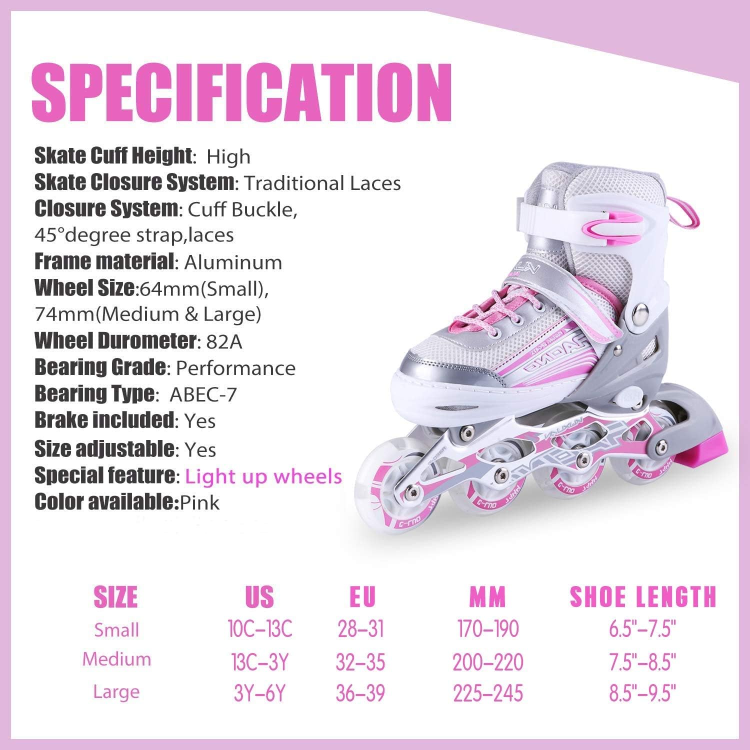 Kuxuan Skates Inline Skates Adjustable for Kids,Girls Skates with All Wheels Light up,Fun Illuminating for Girls and Ladies : Sports & Outdoors