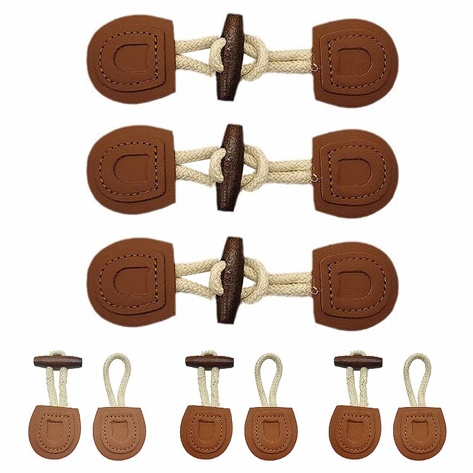 Vintage Decor 6 Pairs PU Leather Sew- on Toggles Closures Retro Horn Buttons Shawl Clips Cardigan Buckle for Knitwear Windbreaker Woolen Coat Sewing Accessories Brown Horn Button, Leather Buttons