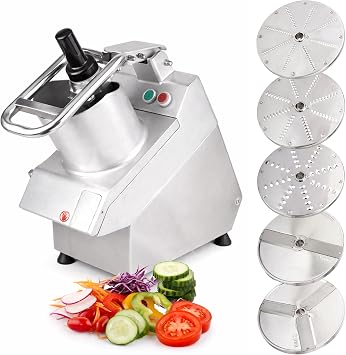 Tartle Kitchen 750W Electric Vegetable Chopper - Commercial Food Processor with Continuous Feed, Dual Feed Openings, 5 Discs for Slicing, Shredding, Grating - Restaurant-Grade, NSF & ETL Certified