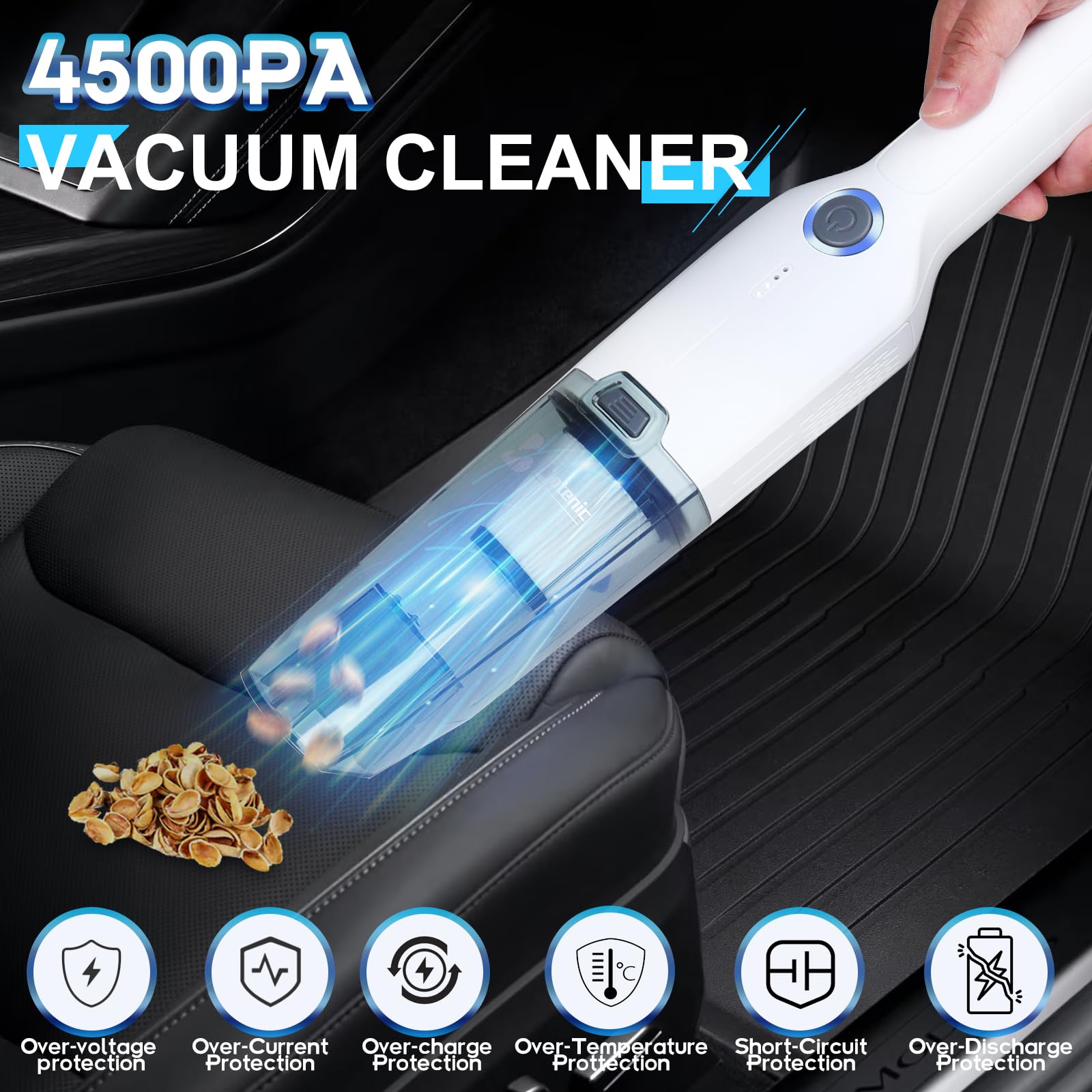 Handheld Vacuum Cordless, Small Car Vacuum Portable Cordless, Strong Suction Portable Hand Vacuum Cordless Rechargeable with LED Light/20 Mins Runtime,Mine Car Hand Vacuum for Home and Office Cleaning
