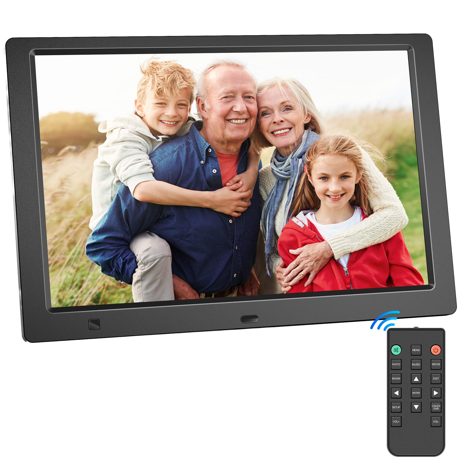 Digitaler Bilderrahmen Elektronischer Fotorahmen ohne WLAN, 10,1 Zoll IPS Bildschirm Photo Frame mit 32GB USB Stick & Bewegungssensor Zeitschaltuhr Foto/Kalendar/Video/Musik-Player Wandmontierbar