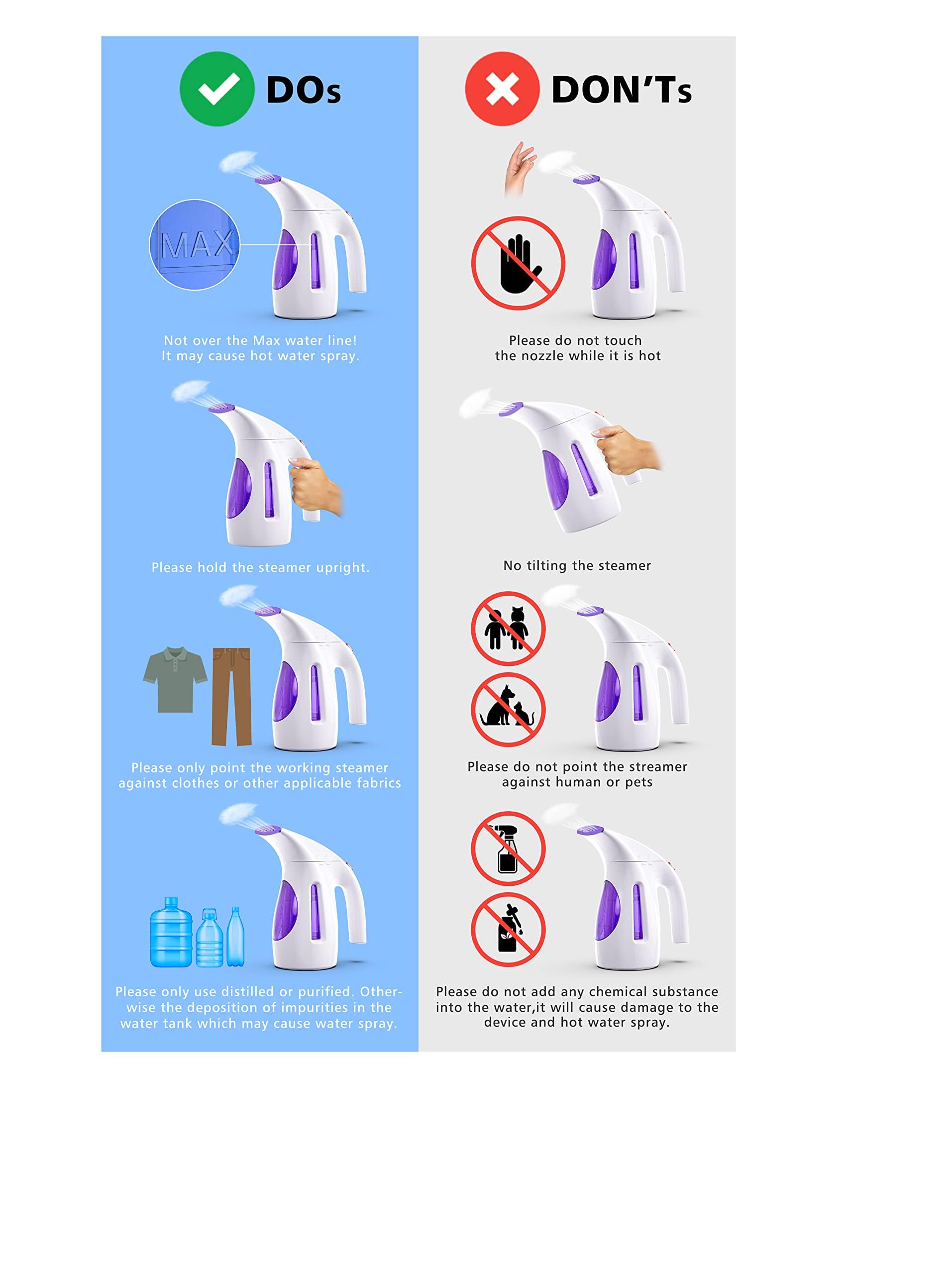 HiLIFE Steamer for Clothes, Portable Handheld Clothing Steamer, 240ml Big Capacity, 700W, Strong Power, Fabric Quick Wrinkle Remover for Home, Office(ONLY FOR 120V)-Purple view 7
