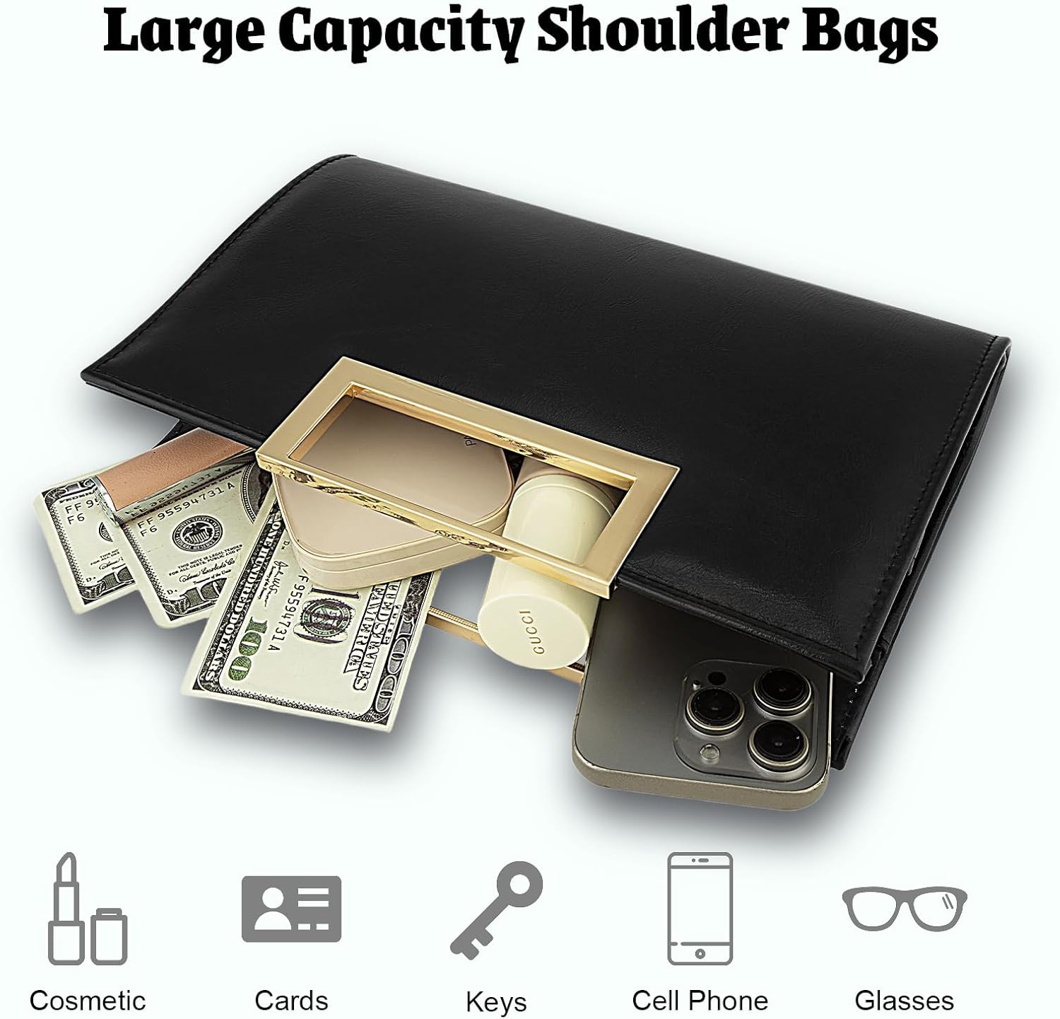 Gets Clutch Purses for Women PU Leather Evening Handbag for Formal Wedding Party Clutches Small Crossbody Bag with Chain - Image 5