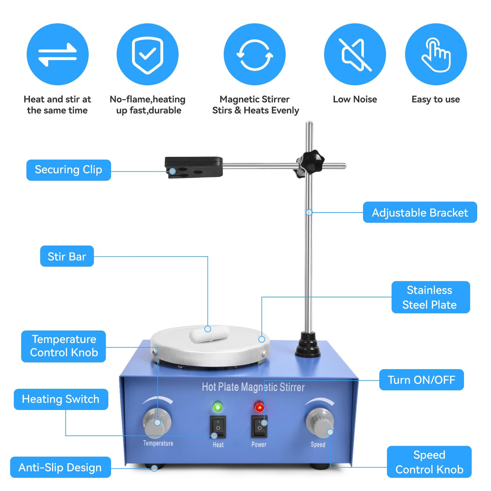 Magnetic Stirrer Hot Plate - Heat & Mix Up to 1000ml -4