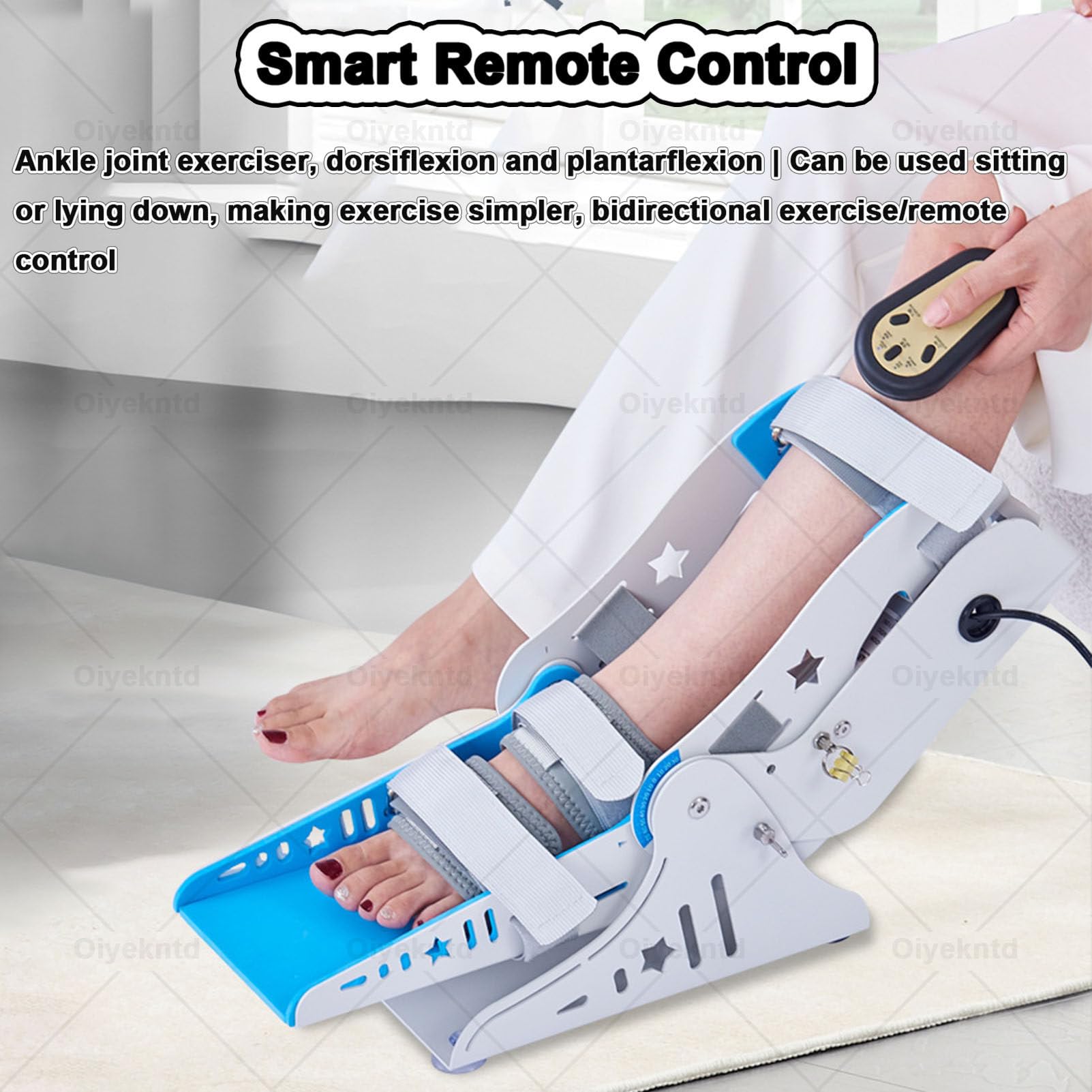 Entrenador eléctrico de tobillo, equipo de rehabilitación para pie caído, con control remoto, entrenamiento bidireccional de dorsiflexión y flexión-extensión, ángulo ajustable de 9 velocidades