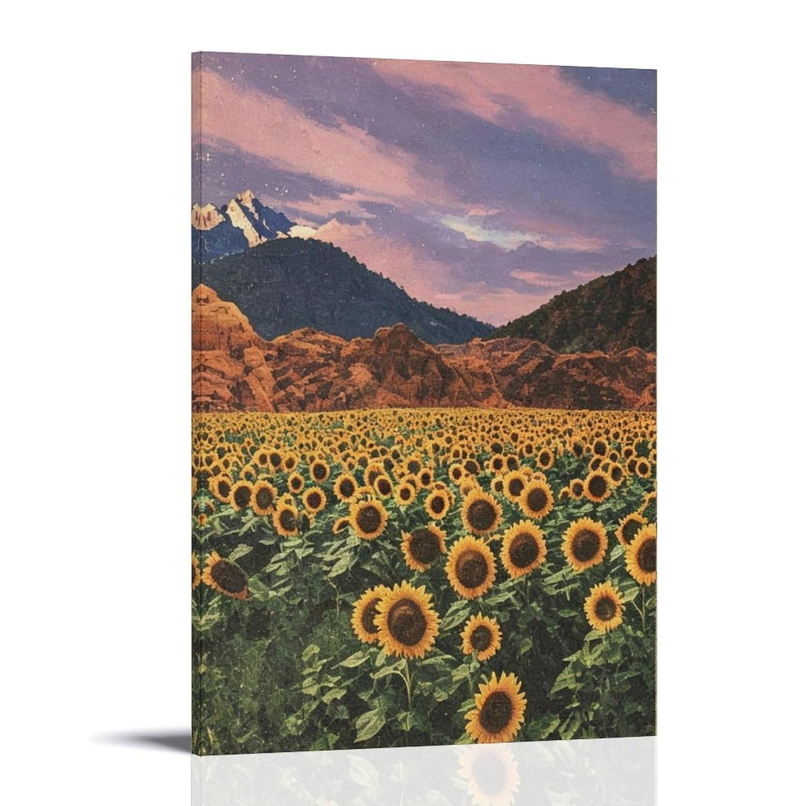 Mghtgrwe Frame-Style24x36inch Surreal Dreamlike Sunflower Barren Terrain Poster Wall Art Canvas Vintage Aesthetic Painting Decor For Rooms 24X36inch Frame-Style