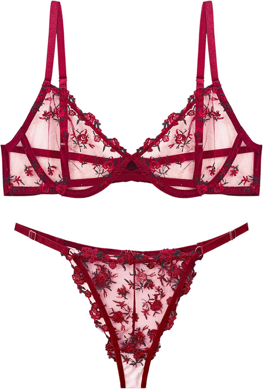 Sexy Lingerie Lace Floral Mesh Matching Bra and Panty Babydoll Outfits