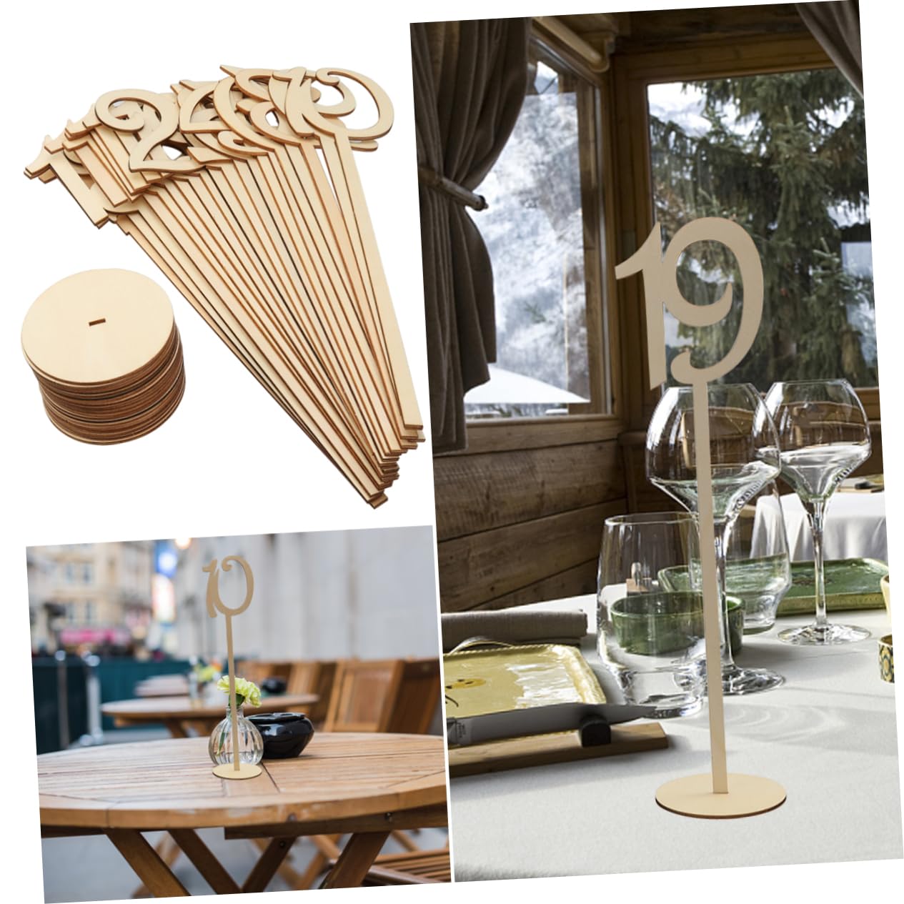 Cabilock 20Pcs Wooden Table Numbers with Holder Base Rustic Wedding Table Decor for Event Centerpieces Natural Wood Color for Home Decoration and Reception Assignments