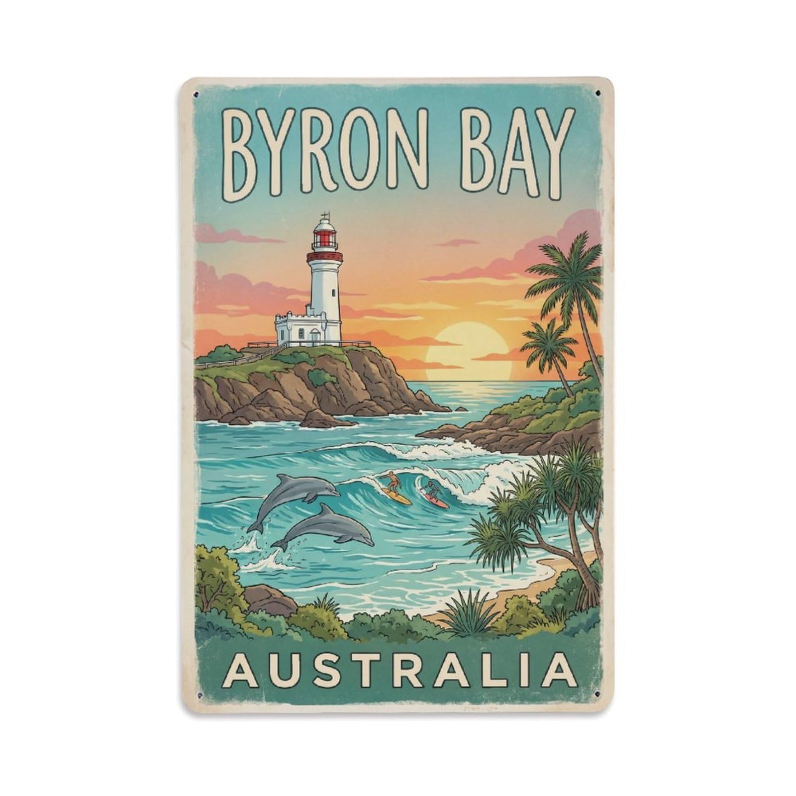 Metal Tin Sign Travel Australia Byron Bay Retro