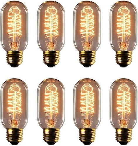 Bombilla Edison vintage, 25 W, T45, filamento de jaula en espiral, regulable, paquete de 8, 65 lúmenes