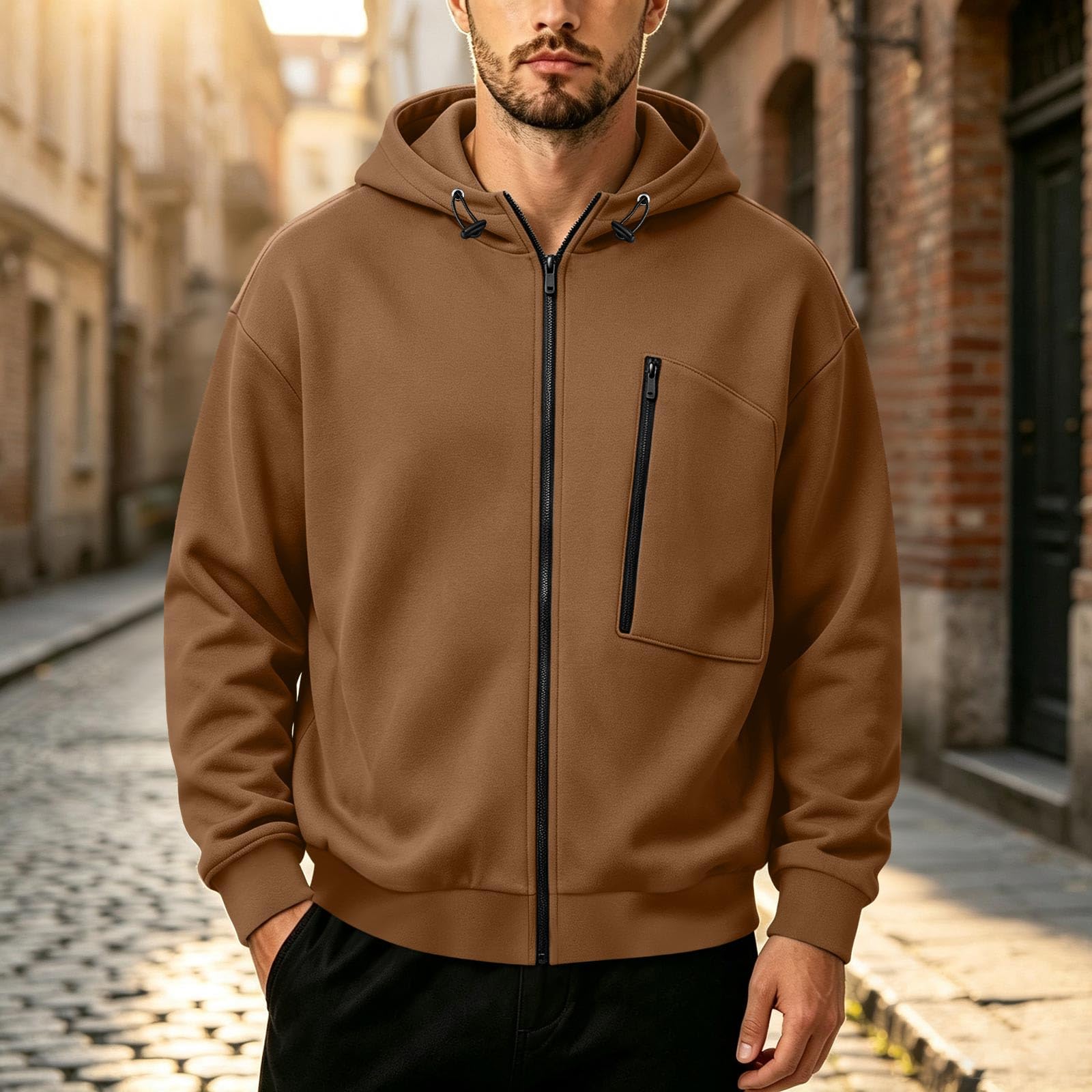 Sweatjacke Herren Mit Kapuze Sweatshirt Dünne Hoodie Oversize Pullover Mit Reissverschluss Kapuzenjacke Lässige Streetwear Herrenpullover Fashion Elegant Kapuazenpulli Freizeit Einfarbige Hoody S-XXL