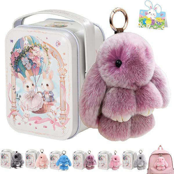Bunny Lulu Keychain With Tin Box, Bunny Keychain Charm Bao Rabbit Pompom For Bags, Easter Girls Women Gift - 1