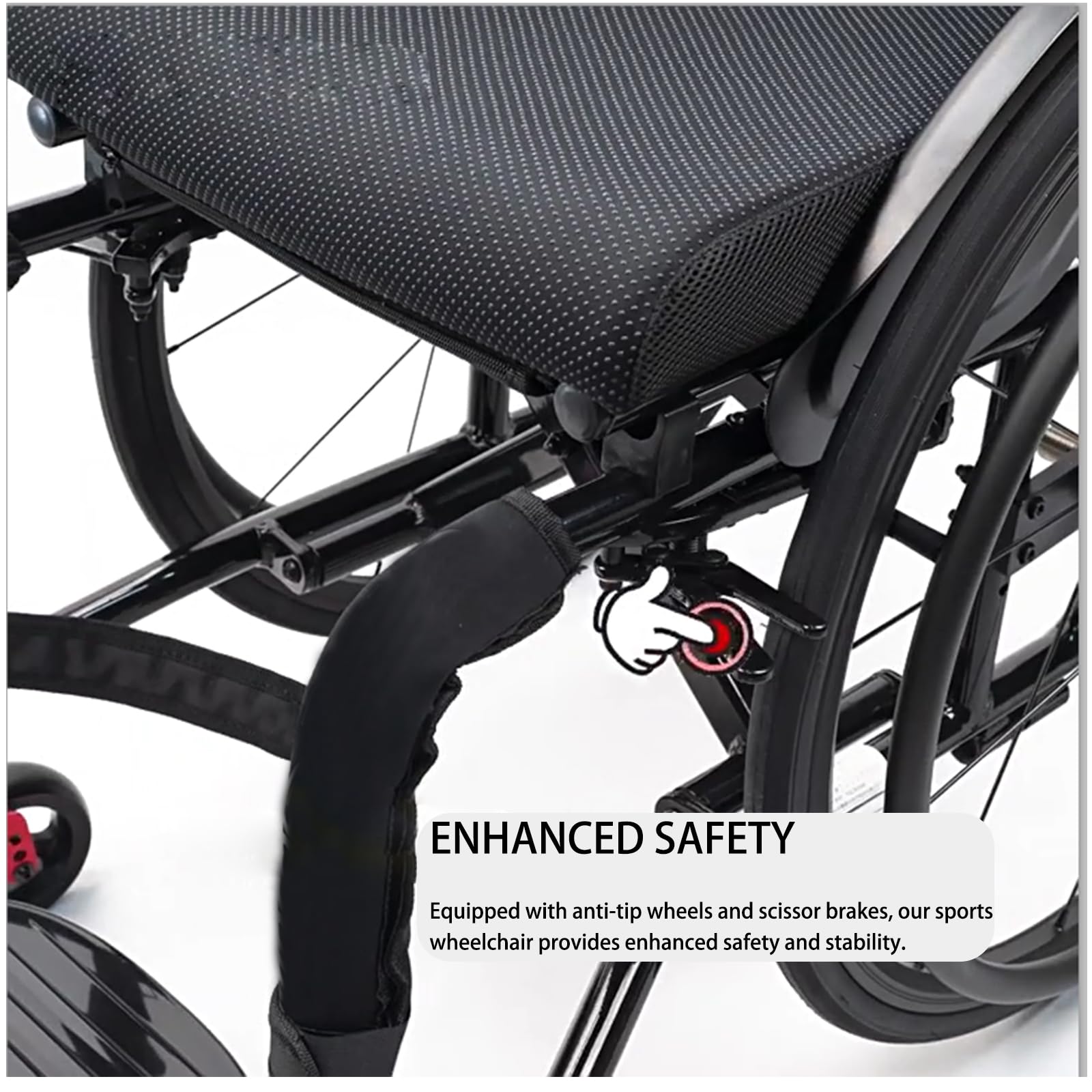 Silla de ruedas de Plegable ligera para deportes, Silla de ruedas de transporte de aluminio, Autopropulsable, portátil, para viajes (Seat width:38cm/14.9in,Black)