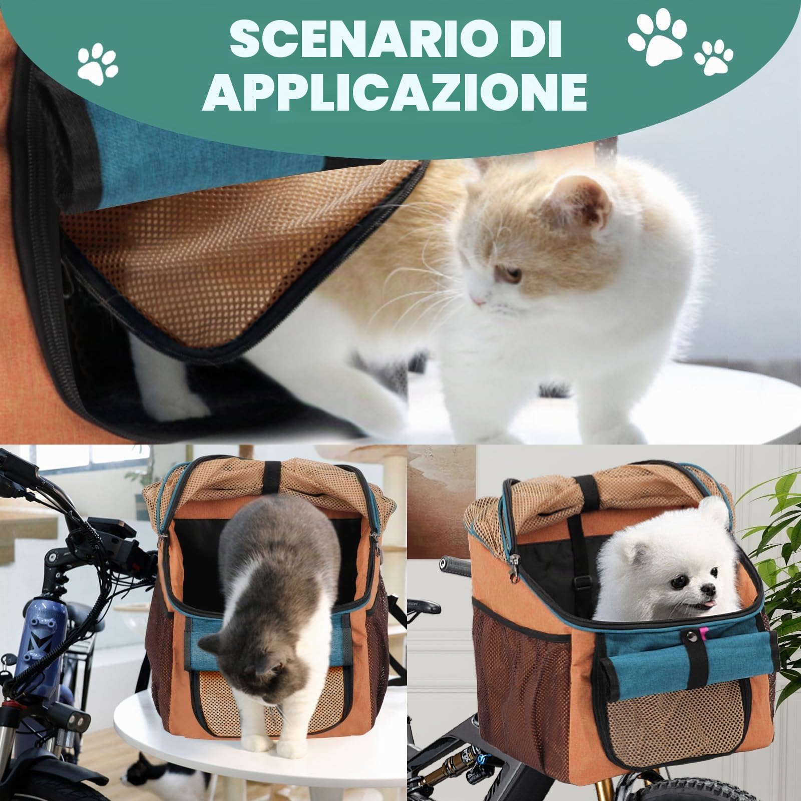 Cestino da bicicletta per animali domestici con adattatore manubrio cestino anteriore della bicicletta cestino anteriore pieghevole multiuso per manubrio staccabile borsa zaino per gatto cane con