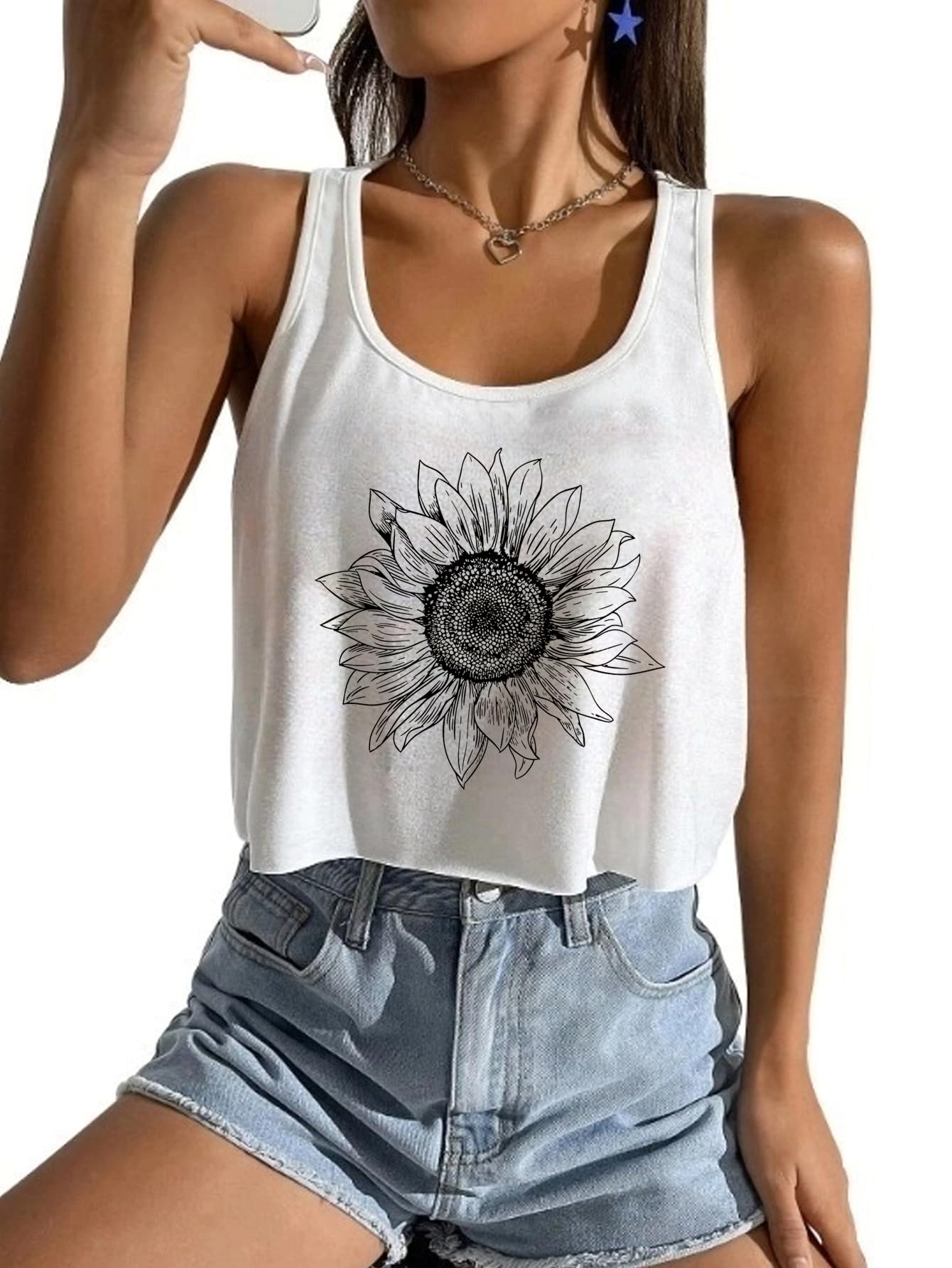 Women's Casual Summer Crop Top Cute Sunflower Graphic Crop Top for Teen Girl