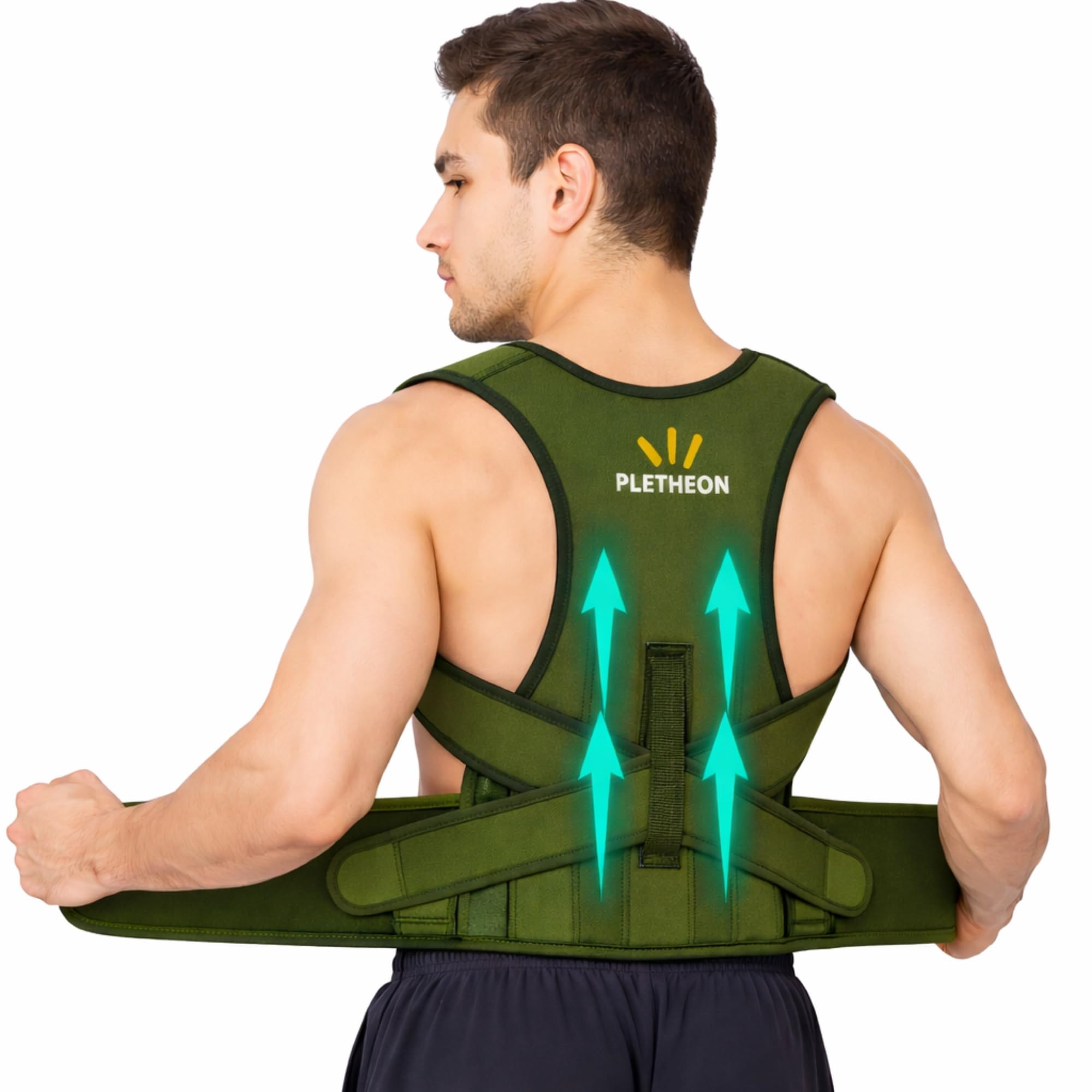 PLETHEON Posture Corrector Belt for Men & Women – Adjustable Back Brace for Spine Alignment, Shoulder & Upper Back Pain Relief | Comfortable Unisex Clavicle Support Brace (Green)-image-15