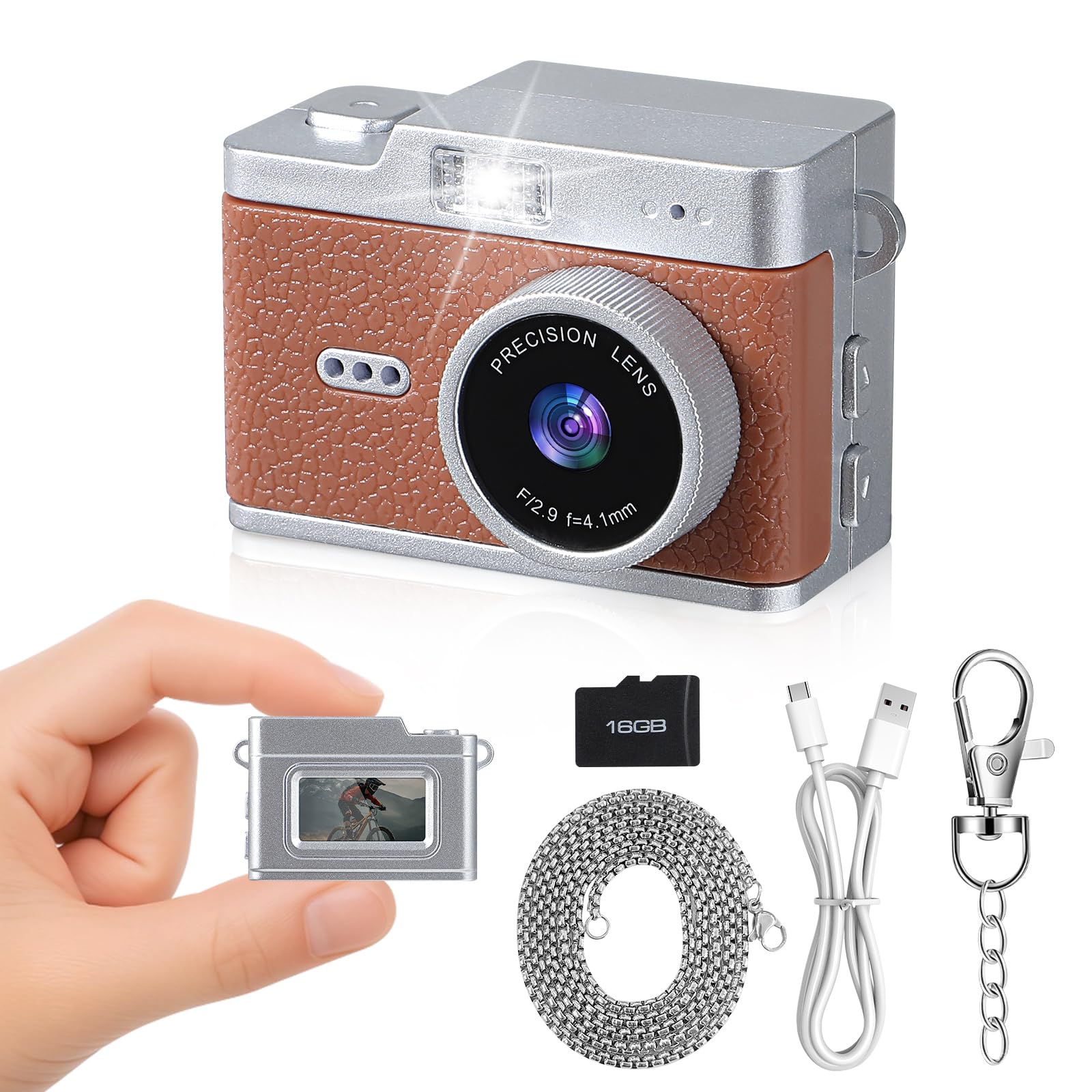 Mini Retro Keychain Digital Camera, Ultra-Compact Tiny Camera with 1080P Video, 0.96" Display, Long Battery Life, Pocket Video Recorder for Travel, Daily Vlogging, Birthday (Brown)