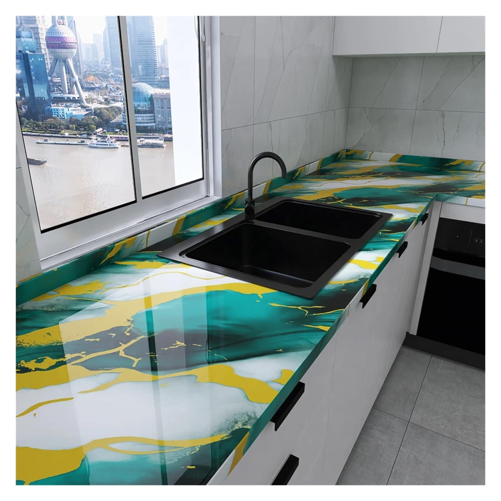 Kitchen Wallpaper 60cm Marble Wallpaper – Self-Adhesive, Waterproof, Oil-Proof Vinyl for Kitchen Countertops, Cabinets & Stove Backsplash