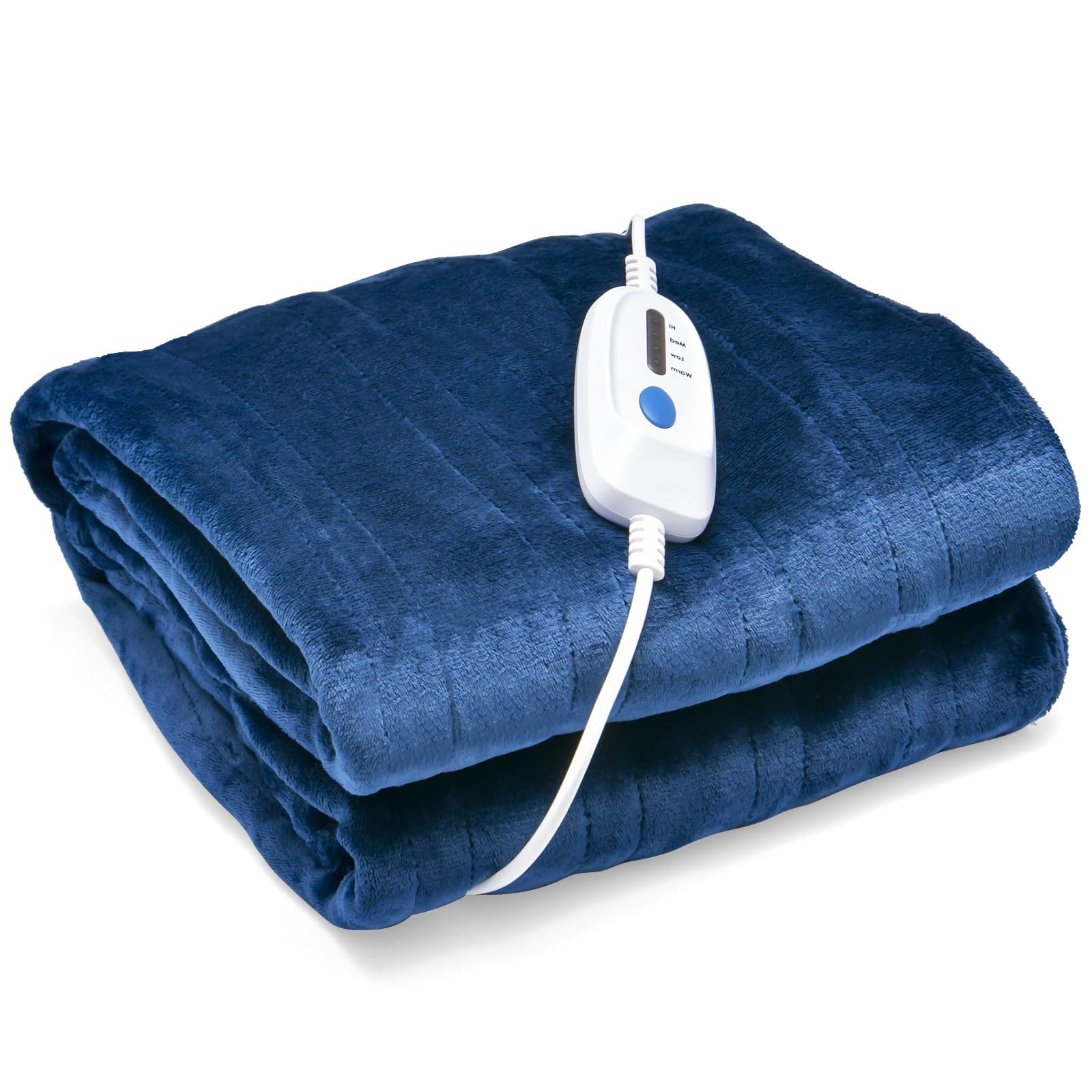 RELAX4LIFE Couverture Chauffante Électrique 130x180cm/200x150cm avec Arrêt Automatique| 4 Niveaux Température | Protection contre Surchauffe | Lavable (180x130cm | AB Flanelle, Bleu)