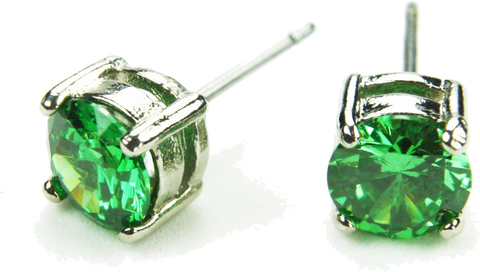 6mm Stud Earrings, Emerald-Colored CZs, Post