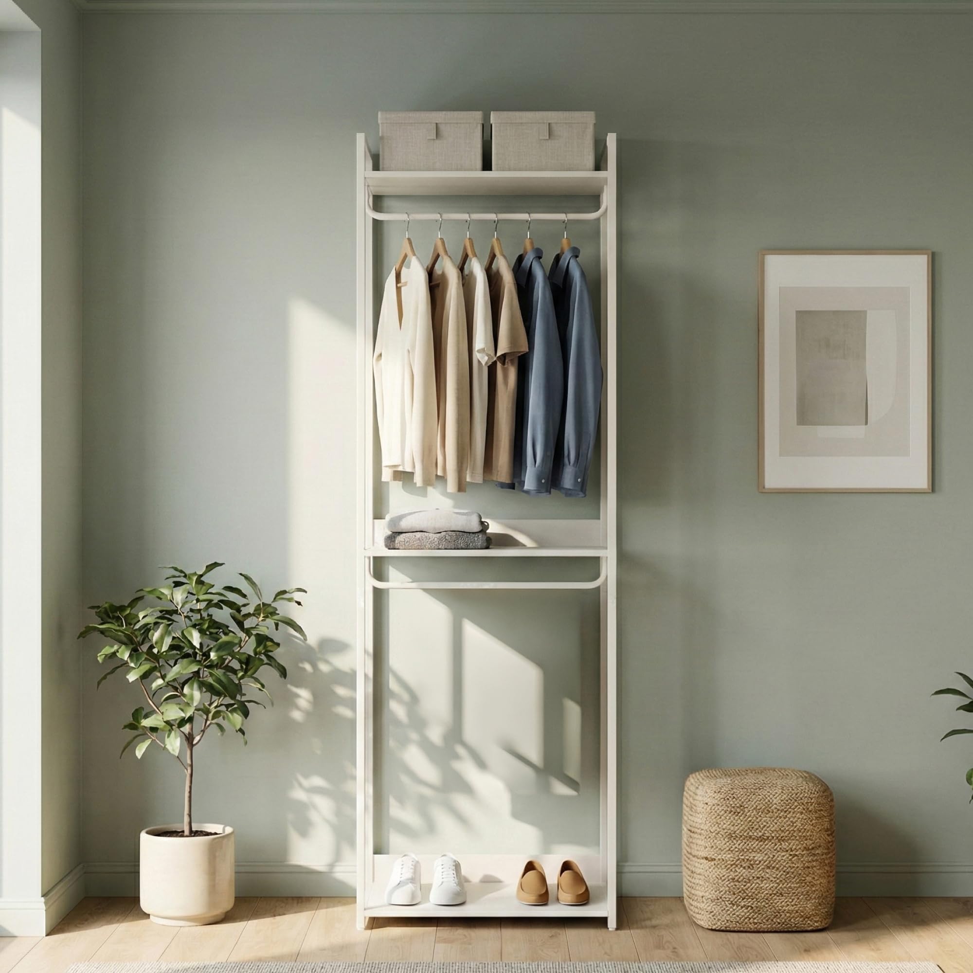 [en.casa] Perchero Burro Jässaatka de Estructura Metálica con 2 Barras y 3 Estantes Diseño Moderno Burro Ropa con Compartimentos para Entrada Dormitorio 200 x 61 x 40 cm - Gris