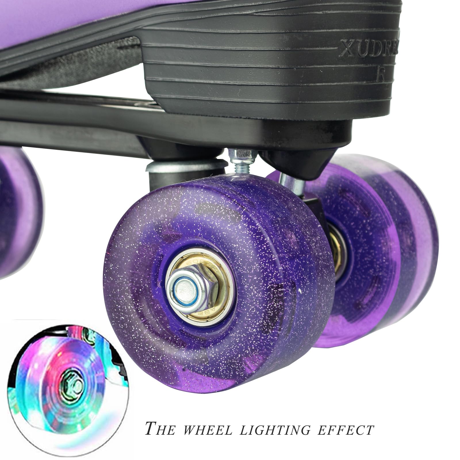 Silvertree Patins à roulettes pour homme et femme en cuir synthétique - Patins à roulettes brillants pour adultes - Patins à roulettes lumineux à quatre roues pour filles et garçons - Unisexe
