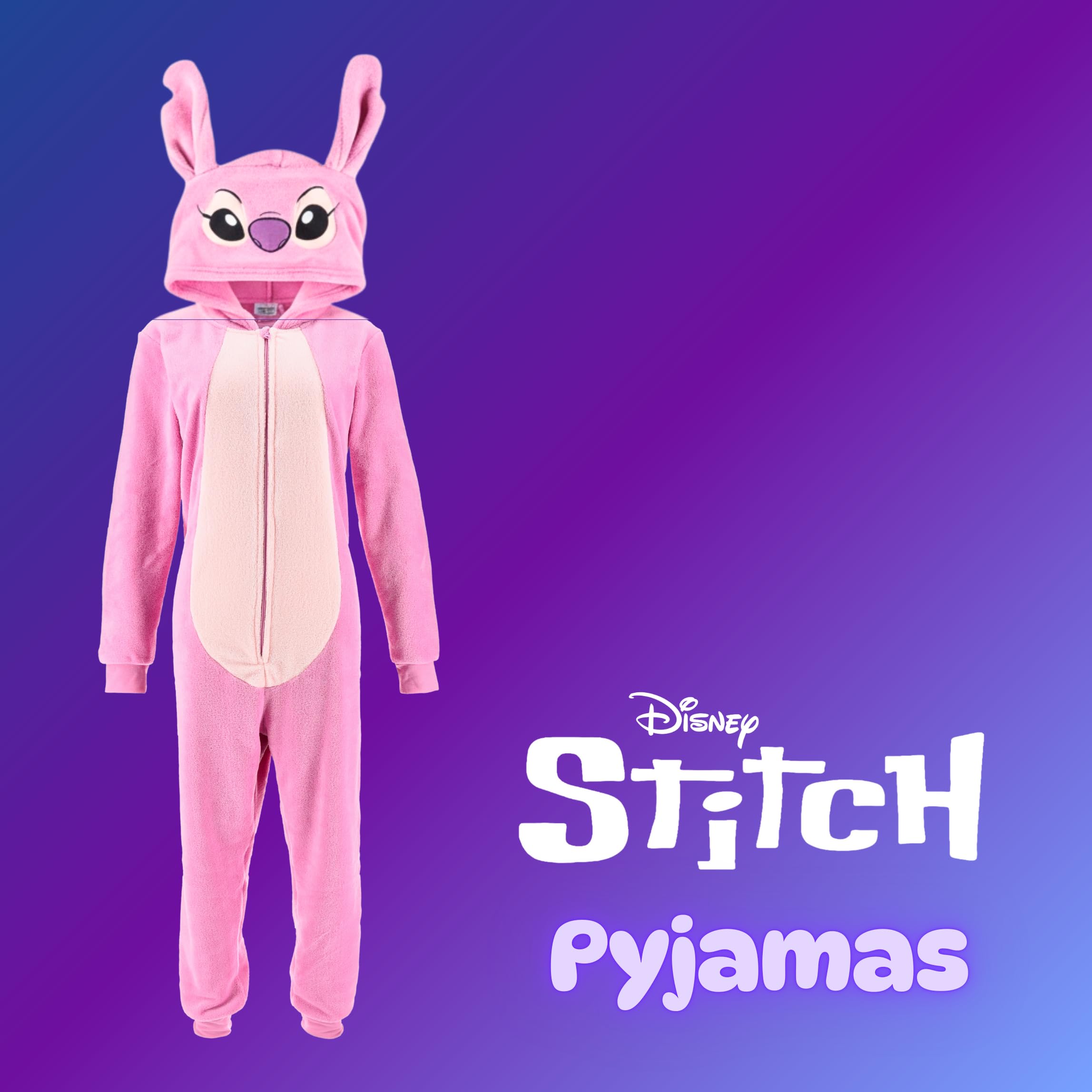 Disney Stitch Pyjama Femme, Pyjama Une Pièce à Capuche 3D Angel en Polaire Douce, Cadeau pour Femmes, Filles et Adolescents