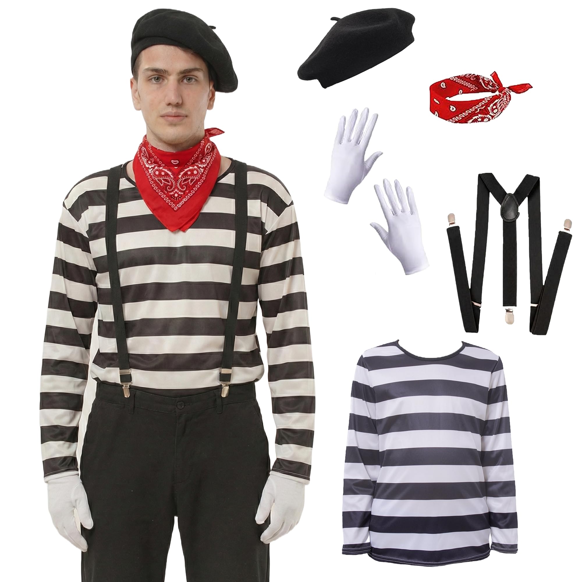 Disfraz de mimo adulto Disfraz de Carnaval Pantomima Pantomime Costume Disfraz Mimo Carnaval Disfraces Disfraces de Mimo Accesorios para Carnavals