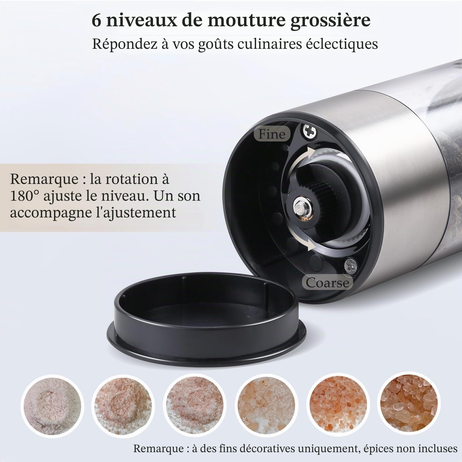 TLYSXPRO Moulin à Sel et Poivre Électrique, Ensemble de 2, Rechargeable par USB, Mouture Réglable, Moulin à Poivre Électrique avec Lumière LED, Brosse de Nettoyage, Acier Inoxydable