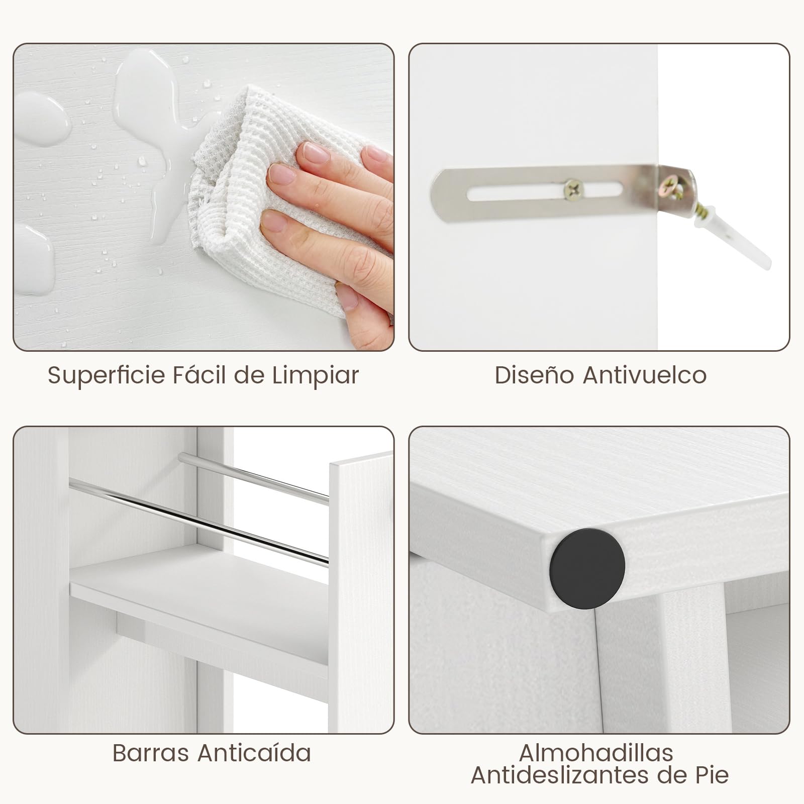 COSTWAY Armario de Baño Estrecho de 4 Niveles, Mueble Auxiliar de Baño Estrecho con Cajones, Encimera con Bordes Elevados, Ruedas y Pomos, Gabinete de Almacenamiento para Baño Cocina Salón (Blanco)