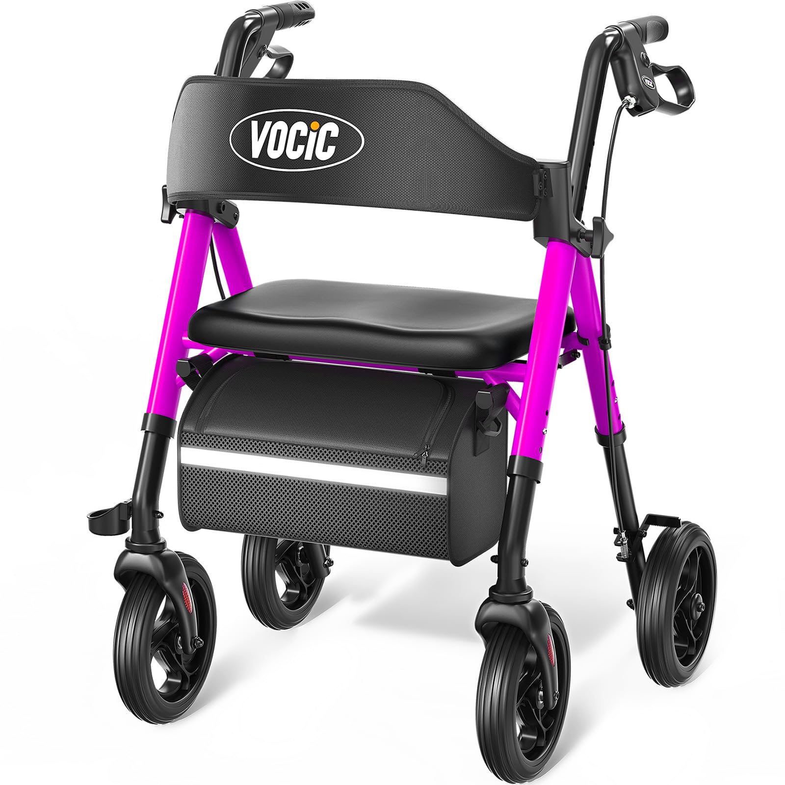 VOCIC Walkers for Seniors,Foldable Walker with Seat,Lightweight Rollator with Durable Aluminum,330lbs Load Capacity,8" Big Wheels for All Terrain, Adjustable Height Rolling Walker| Inky Black
