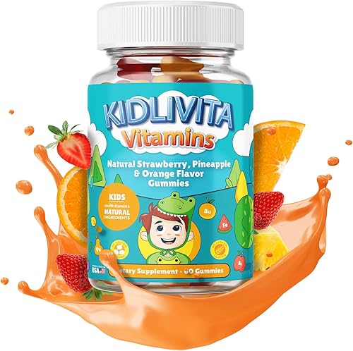Miniatura 1 de KIDLIVITA Gomitas multivitamínicas para niños, vitaminas A, C, B3, B6, B9, B12 con zinc. Sabores de naranja, fresa, piña con cero azúcar para apoyo