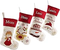 Vista 32 de DearSun Juego de 3, medias de Navidad personalizadas de 18 pulgadas con tecnología de bordado, diseños de Papá Noel, muñeco de nieve y renos