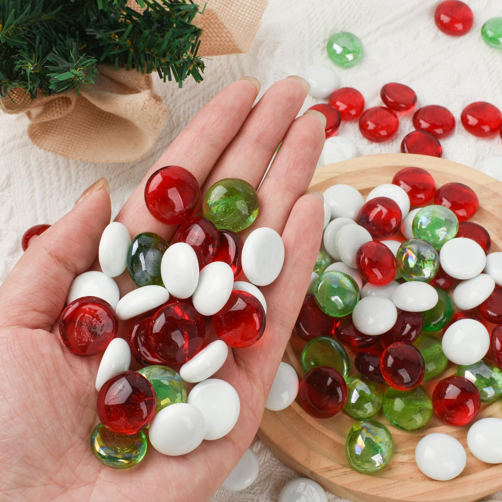 Lot de 100 galets de Noël ronds en verre de 450 g, couleurs mélangées, pour remplissage de vase, décoration d'aquarium, décoration de jardin
