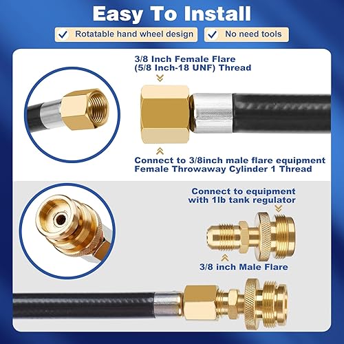 Miniatura 4 de WADEO Manguera de conexión rápida de propano de 17 pies para RV a parrilla de gas, manguera de propano de conexión rápida RV de 14 pulgadas para