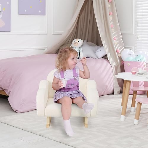 Miniatura 4 de INFANS Sofá para niños, mecedora con marco de madera maciza, diseño antivuelcos, tela de felpa, sillón infantil para guardería, jardín de infantes,