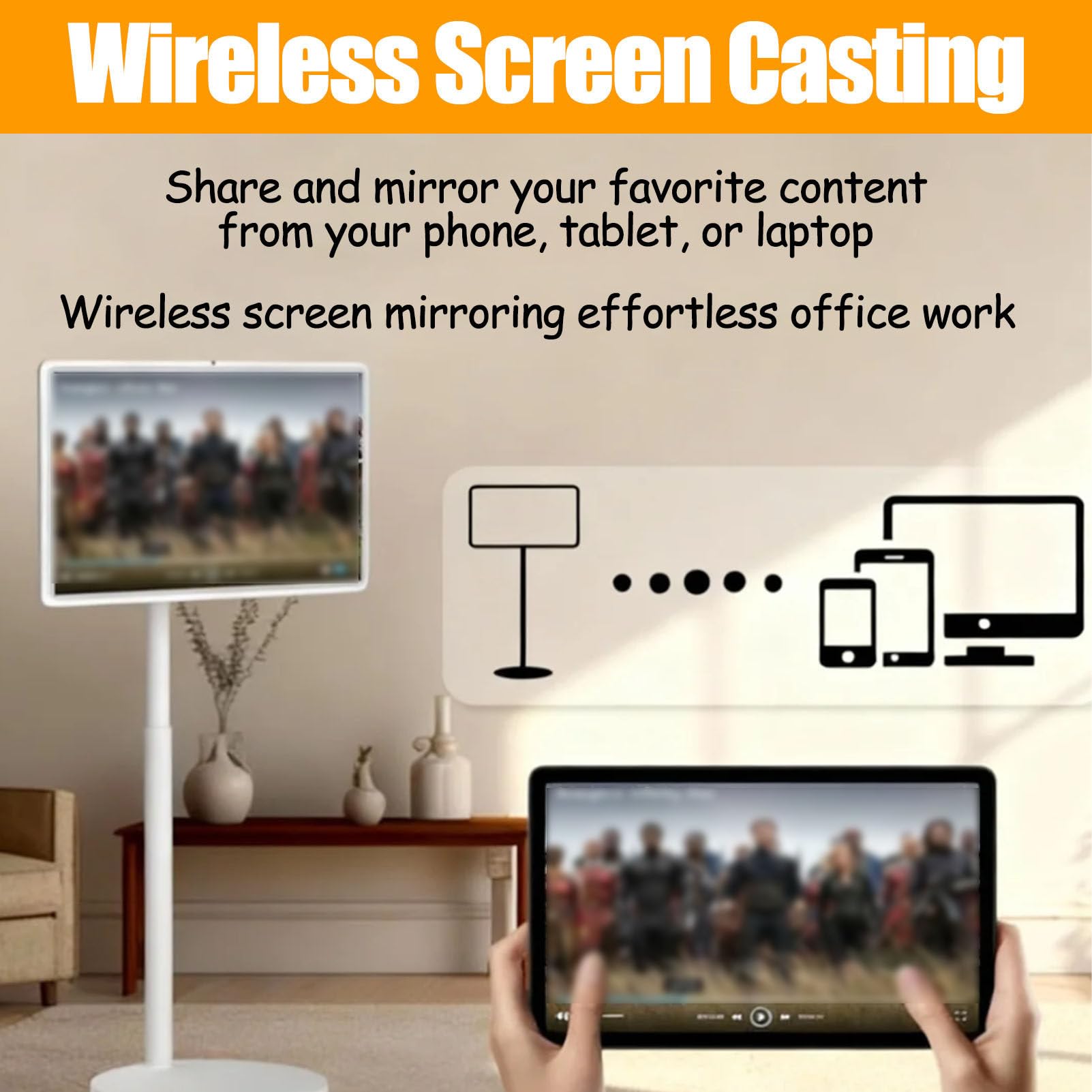 Monitor touch screen intelligente con batteria integrata, mirroring dello schermo wireless, supporto portatile su ruote per uso ufficio