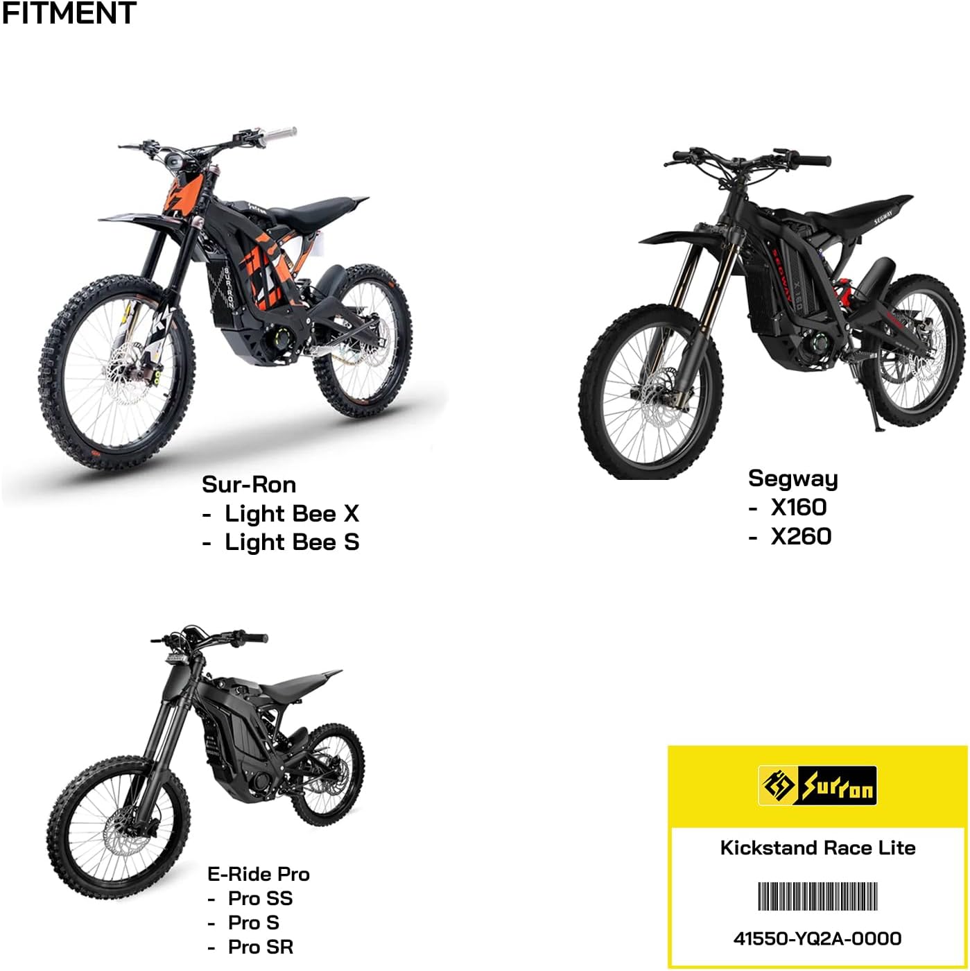Surron Kickstand Race Lite for Sur-Ron Light Bee X/S, Segway X160 X260, E Ride Pro S/E Ride Pro SS/E Ride Pro SR/Talaria Sting | Replaces OEM Part 41550-YQ2A-0000 (Black)