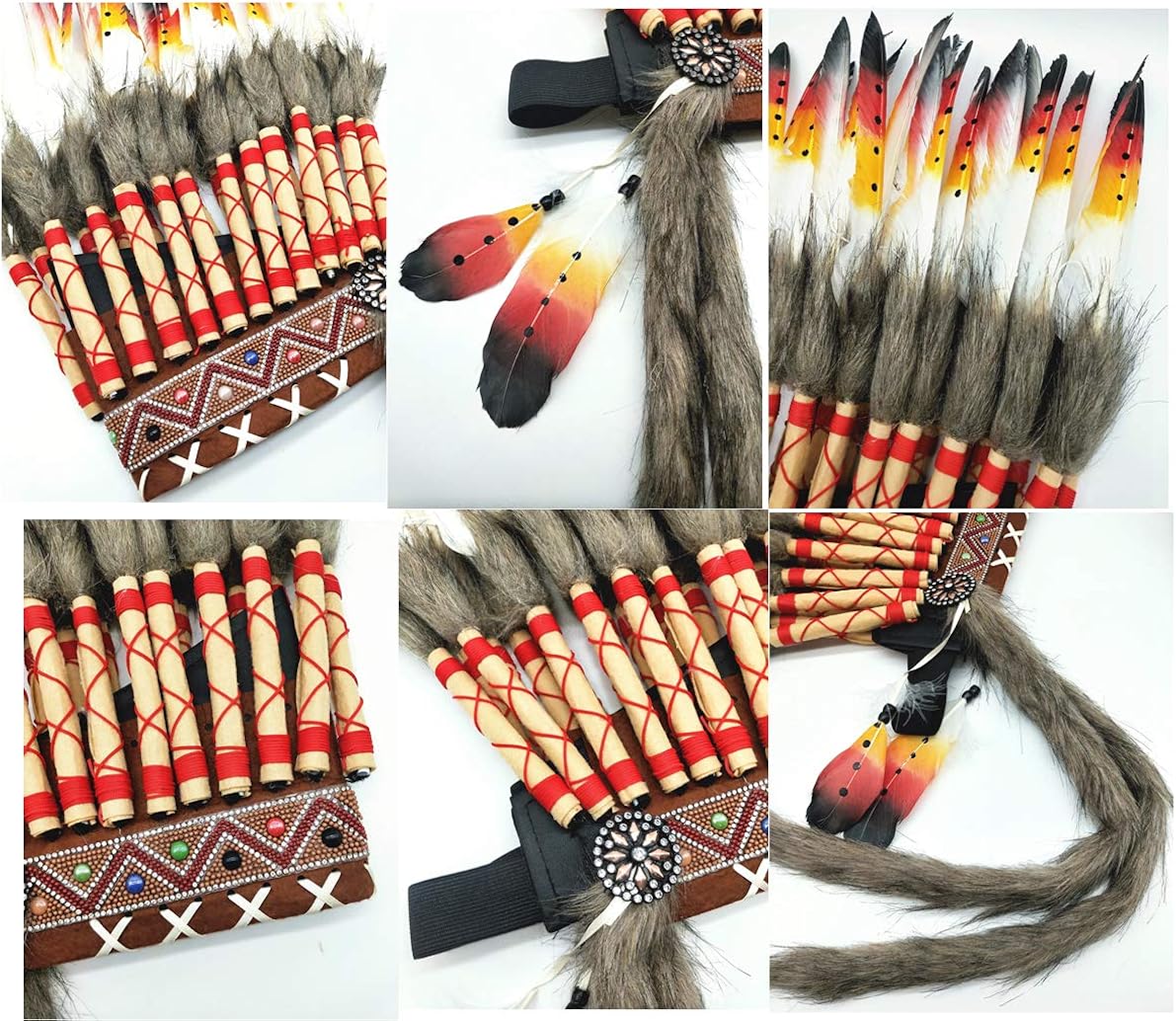 Feather Headdress - Native American Indian Style Headwear 15.53-17.71inch (Brown) : Clothing, Shoes & Jewelry