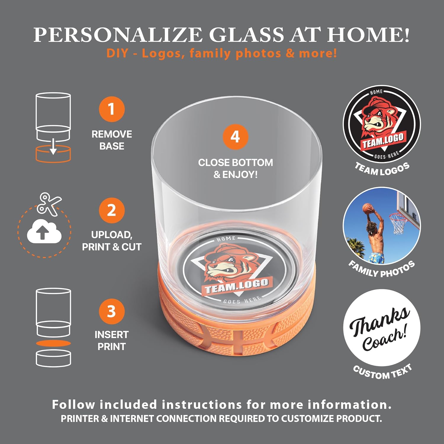 Final Touch All-Star Whiskey/Cocktail Basketball Tumbler Sports Glasses with Square Ice Mold - 12oz 350ml (FTA6695)